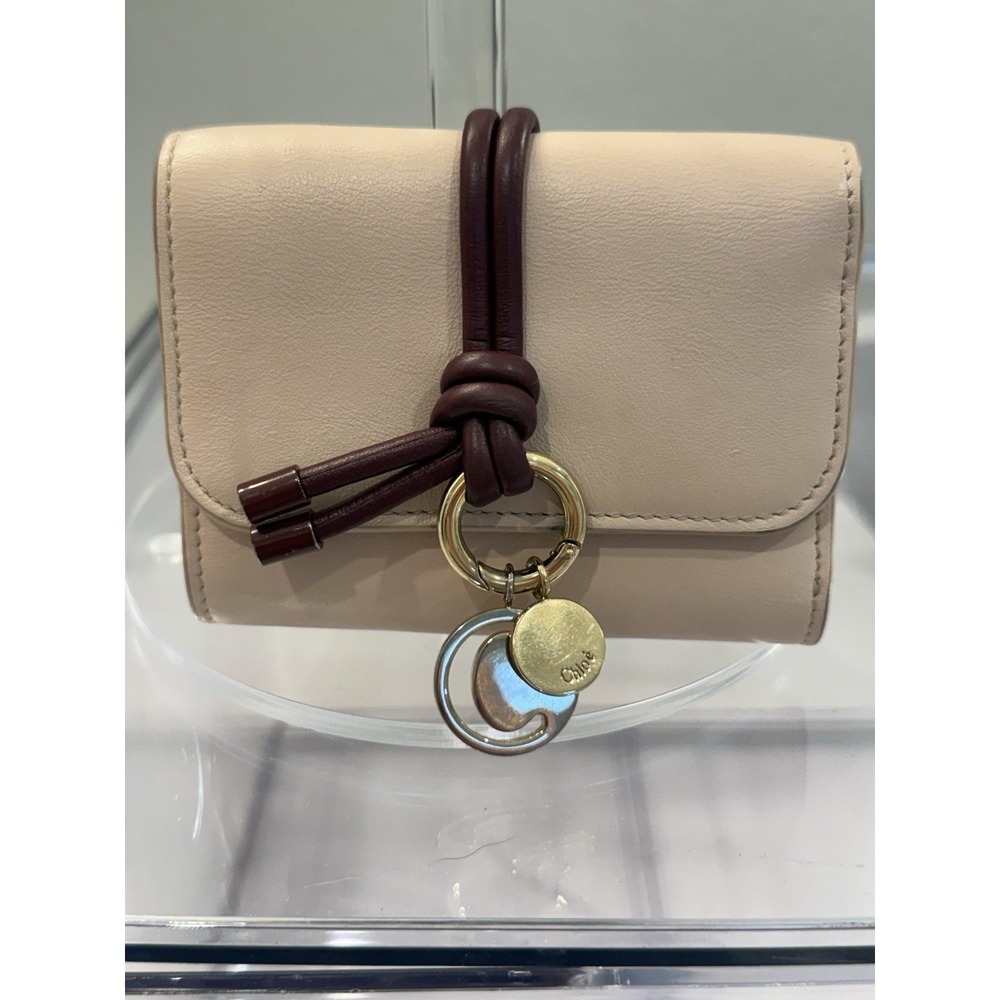 Chloé Beige & Brown Solid Bifold Women's Wallet w/ Logo Charm Hardware